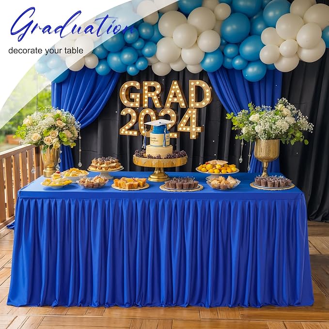 2 Packs Royal Blue Tableclothes for 8 Foot Rectangle Tables, Wrinkle Free Fitted Table Cloth 8ft Stretch Table Cover with Skirt for Parties Weddings Birthday Banquet Baby Shower