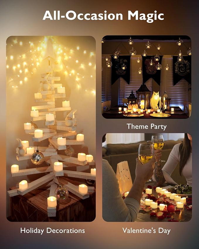 Homemory 48-Pack Novelty Flickering Flameless Tea Lights Candles, 200+Hours Battery-Operated LED Fake Candles for Wedding Table Centerpieces,Proposal,Anniversary, White Base, Ø1.5'' × H1.3''