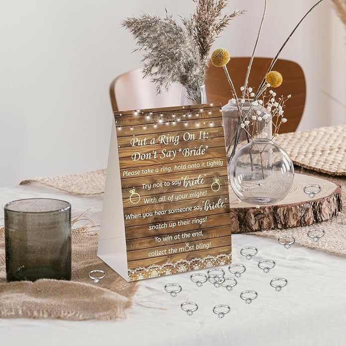 Sosation 331 Pcs Bridal Shower Games Supplies, 5 Sets (50 Cards Each) Wedding Games Cards, 1 Put a Ring on It Bridal Shower Game with 60 Rings and 20 Team Pencils for Wedding Engagement