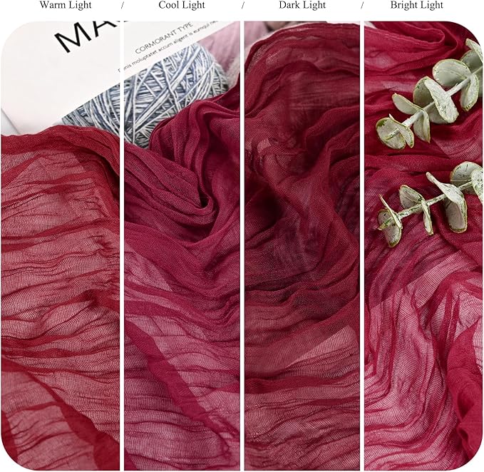 12 Pack Burgundy Cheesecloth Table Runner 10FT Boho Gauze Cheese Cloth Table Runner Rustic Sheer Fabric Table Runners for Wedding Bridal Shower Baby Shower Party(21.5×120 Inch)