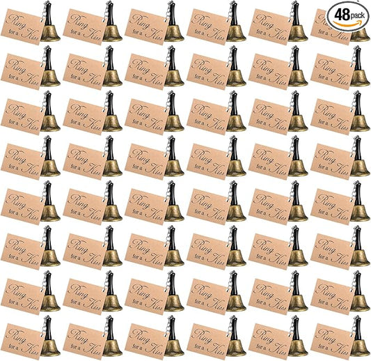 Lounsweer 48 Set Wedding Bells Bulk Ring for a Kiss with Tags Kissing Bells for Wedding Reception Decorations Goodies Bags Party Supplies