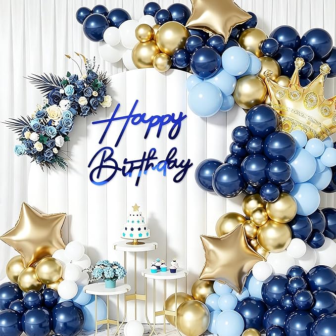 Happy Birthday Sign for Backdrop - Large Acrylic 'Happy Birthday' Mirror Sticker Sign for Birthday Balloon Arch Backdrop Party Wall Decor - Mirror Blue