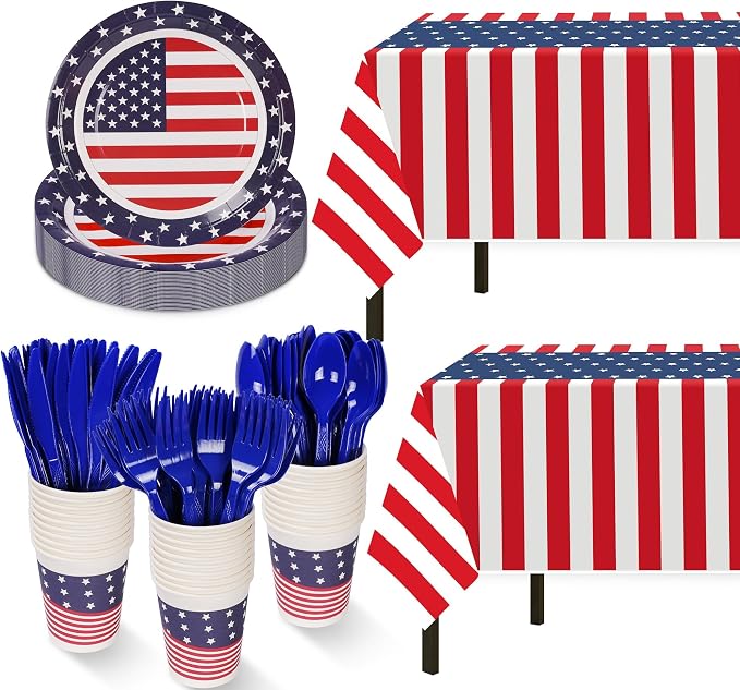 Childom 152 Pack 4th of July Decorations,Patriotic 4th of July Plates Set | Fourth Of July Decorations,250th Anniversary Patriotic Decorations,Red White And Blue Decorations For Labor Day Veterans Day