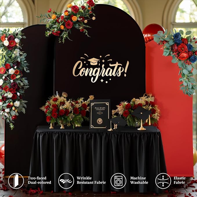 Wedding Arch Backdrop Cover Set of 3, Red and Black Double Color Arch Stand Covers, 7.2FT, 6.6FT, 6FT Spandex Fitted Arch Covers for Graduation Birthday Party Banquet Photography Background Decoration