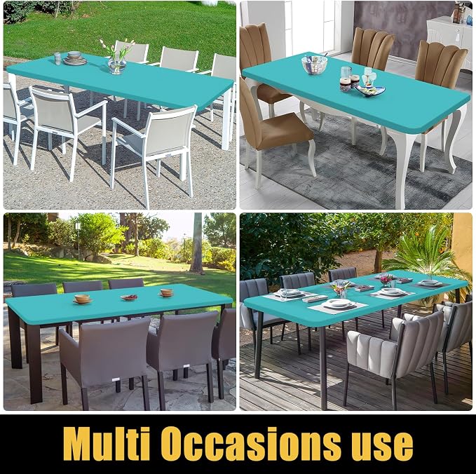 Smiry 4 Pack Rectangle Picnic Table Cloth, Waterproof Elastic Fitted Tablecloths, Washable Polyester Rectangular Patio Table Cover for Camping, Indoor and Outdoor (Turquoise, 30"x72")