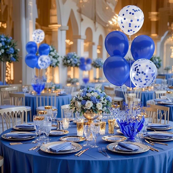 4 Set Royal Blue Table Balloons Foil Spray Centerpiece with Royal Blue and Confetti Balloons Stand Kit for Birthday Party Girls Baby Shower Wedding Bridal Shower Prom Graduation Table Decorations
