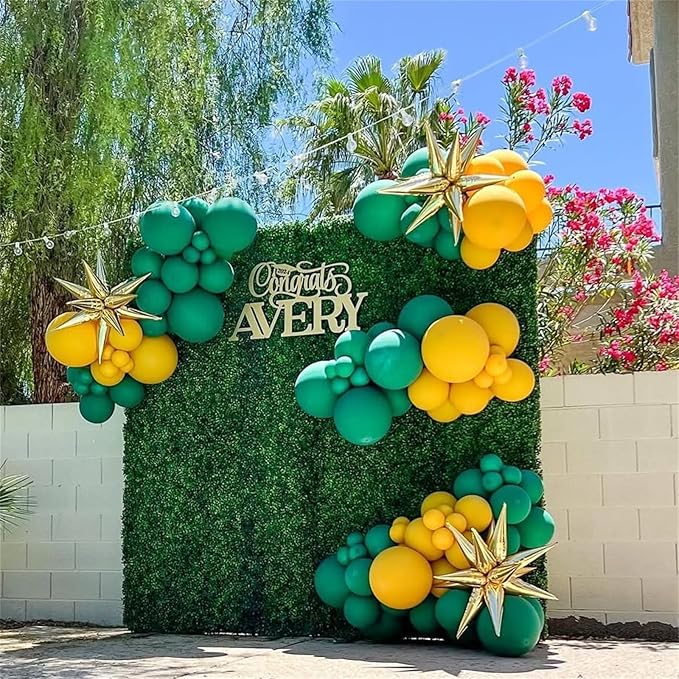 Green Yellow Balloon Garland Arch Kit, Dark Green Yellow Metallic Gold Balloon with Gold Confetti Explosion Star Foil Balloon for Birthday Baby Shower class of 2025 Graduation Party Decoration
