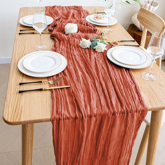 Wokceer Cheesecloth Table Runner 12Pack 10FT Terracotta Fall Cheese Cloth Table Runner Boho Gauze for Party Thanksgiving Long Rustic Sheer Runners for Baby Bridal Shower Wedding Easter