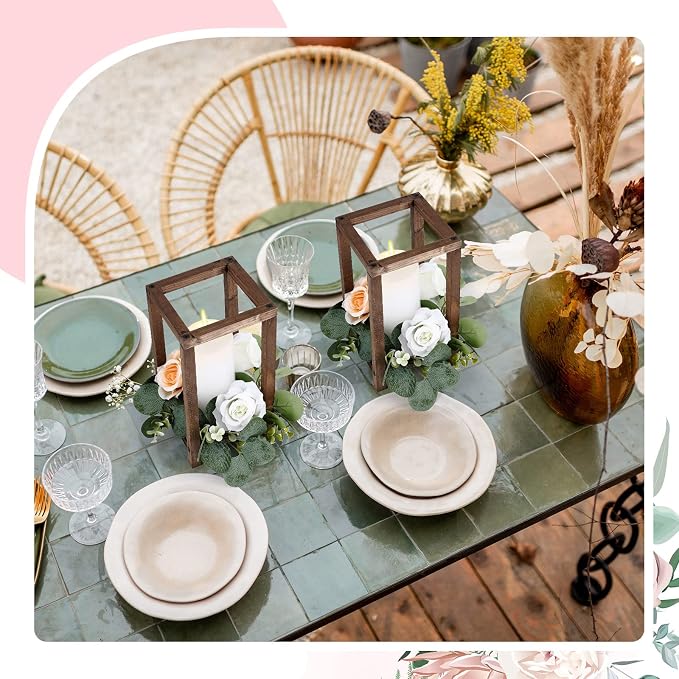 Geelin 10 Pcs Wooden Wedding Lantern Centerpiece Candle Lantern Table Wooden Candle Holder Decorative for Wedding Party Table Valentine Decor(10.59 in,Brown)