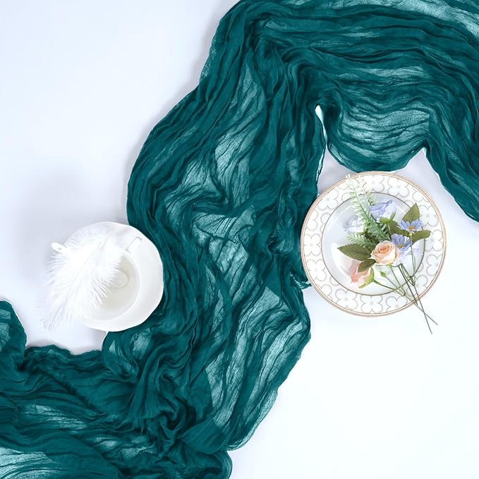 8 Pack Teal Cheesecloth Table Runner Easter 10ft Boho Gauze Fabric 120 Inch Cheese Cloth Table Runner Rustic Sheer for Spring Romantic Baby Shower Party Birthday Home Holiday
