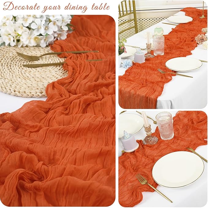 20 Pack Cheesecloth Table Runner 17 x 108 inch Long Boho Gauze Table Runners Semi Sheer Table Runner for Wedding Decor, Baby Shower, Birthday Party, Banquet (Orange)