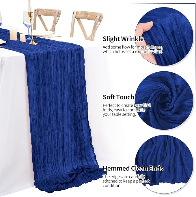 16 Pack 10Ft Cheesecloth Table Runner Royal Blue, 20 x 120 Inch Rustic Gauze Boho Cheese Cloth Table Runners Wedding Long Table Runner for Wedding Party Bridal Shower Table Decoration
