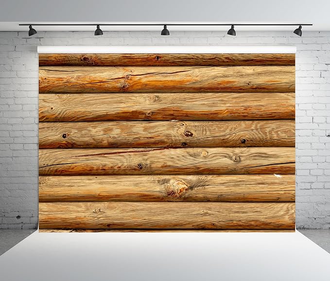 BELECO 10x8ft Fabric Brown Wooden Log Backdrop Rustic House Cabin Log Wall Round Timber Texture Wood Background for Party Decorations Photoshoot Studio Props