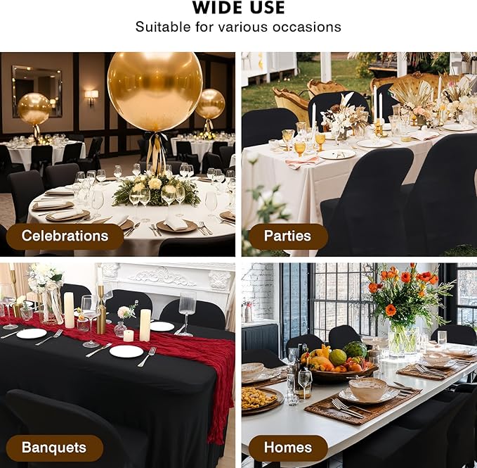 Fixwal 100 Pcs Black Folding Chair Cover, Spandex Stretch Covers Ideal for Wedding, Party, Dining, Business Meeting, Banquet, Universal Fitted Washable Slipcover