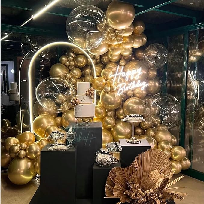 412pcs Metallic Gold Balloon Garland Arch Kit 18 12 10 5 Inch Different Sizes Latex Chrome Balloons for Baby Shower Birthday Graduation Wedding Anniversary Celebration Party Decoration