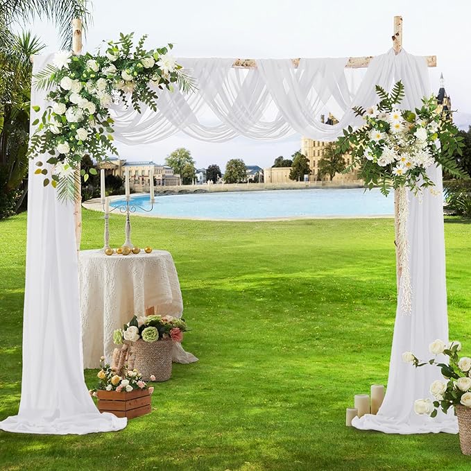 VACVELT White Chiffon Fabric by The Yard, 60 Inch Wide Chiffon Sheer Fabric Bolt Wedding Draping Fabric, Soft Chiffon Fabric for Wedding Arch Draping Backdrop, Party Decoration (Pre-Cut, 1 Yard)