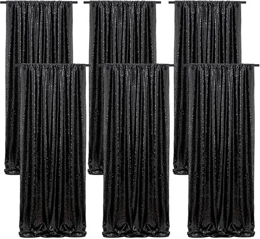 B-COOL Black Sequin Backdrop Curtain 6 Panels 2FTx8FT Shiny Curtain Drapes Glitter Background for Birthday New Years Holiday Party Satge Decorations