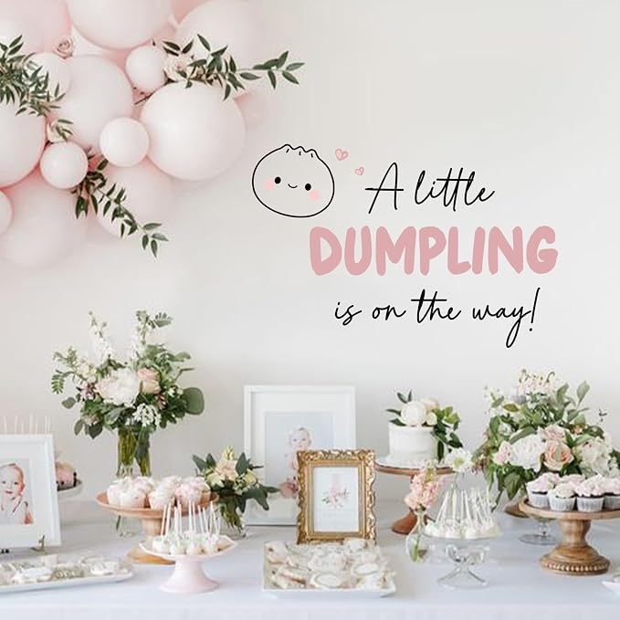 A Little Dumpling is On The Way Baby Shower Party Decal Sign | Bao Bun Themed Gender Reveal Decor Sign Decal, Little Dumpling Baby Shower Decorations for Party, Balloon Arch, Backdrop...