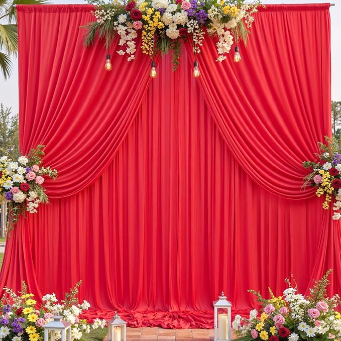 20ftx12ft Wrinkle Free Red Backdrop Curtain for Parties, 4 Panels Silky Polyester 12ft Long Photo Backdrop Drapes Back Drop Cloth for Wedding Birthday Party Christmas Photography Background