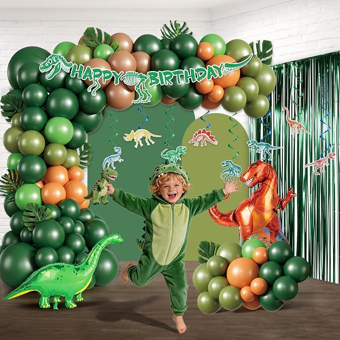 Dinosaur Birthday Decorations for 25 Guests, 293PCS All-in-One Dinosaur Party Decorations Set with Balloons, Plates, Tablecloth, Backdrop & Centerpieces, Easy Setup for Dino Party Supplies