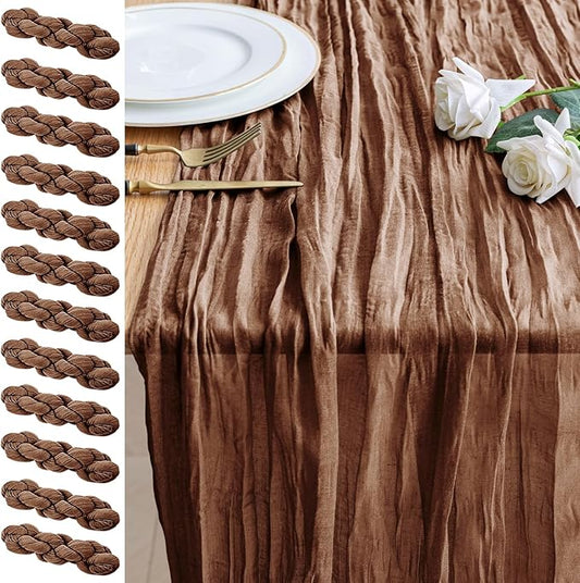 12PCS Table Runner Cheesecloth 10FT Brown Boho Gauze Cheese Cloth Rustic Sheer Table Runners for Wedding Bridal Baby Shower Party Decoration