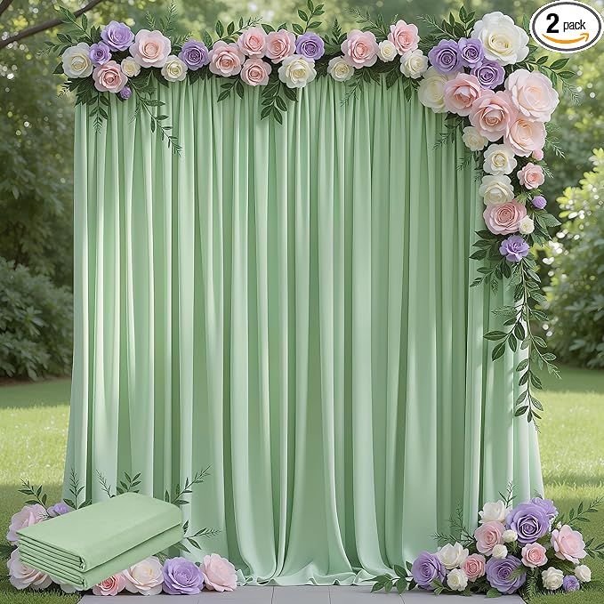 Wokceer Sage Green Backdrop Curtain for Wedding Parties 2 Pack 10x8FT Wedding Curtains Photo Backdrop Drapes Polyester for Photoshoot Baby Shower Birthday Party Curtains Background 4 Panels 5x8FT