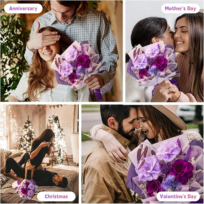 Forever Flower Gifts for Her: Romantic Flowers for Graduation-Daughter Girlfriend Wife Mom Grandma-Preserved Rose Bouquets-Flowers for Delivery Prime on Birthday Anniversary Valentines (Violet)