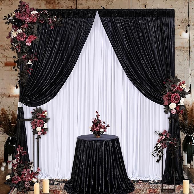 Black Sequin Backdrop Curtain 2 Panels 4.8FTx10FT Glitter Background Drapes Sparkle Photography Backdrop for Party Wedding Stage Birthday Wall Decorations
