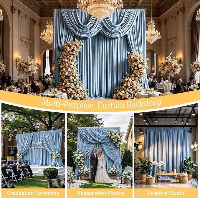 Gallety Baby Blue Backdrop Curtain for Wedding, Polyester Photography Backdrops Curtains - 20FT x 10FT Photobooth Backdrop Curtains for Celebration,Birthday, Formal Dinners,Graduation Decorations