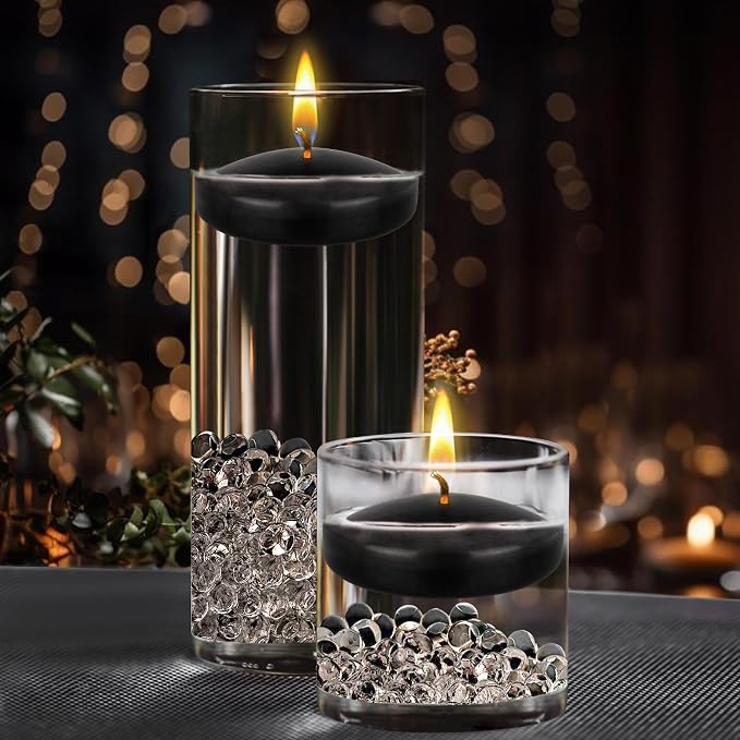 Mega Candles 24 pcs Unscented Black Floating Candles, Hand Poured Wax Candle 3 Inch Diameter, Home Décor, Wedding Receptions, Occasions, Festivities, Events, Meditations, Tranquility, Spa