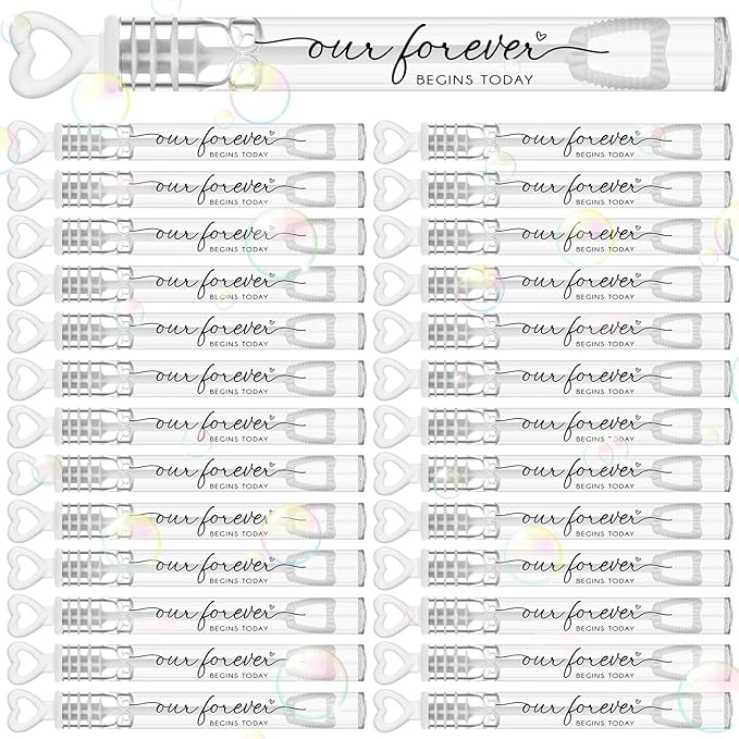 Hollowfly 120 Pack Wedding Mini Bubble Wands for a Wedding Bulk White Heart Black Begin Word Bubble for Guests Send Off Wand Adults Bridal Shower Party Supplies Valentine Anniversaries Celebration