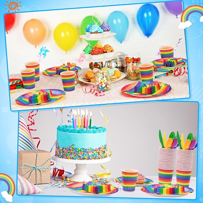 192 Pcs Rainbow Pride Paper Plates Napkins Cups Set, Pride Party Supplies Decorations Serve 25 Guests, Gay Lgbt Disposable Tableware Set