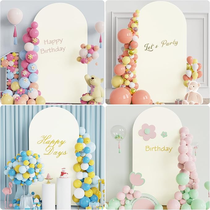 Putros Arch Backdrop Stand and Cover Set, 6.6ft, Gold Arch Stand with Ivory Cover, Metal Arched Background Frame for Wedding, Birthday Party, Baby Shower, Photography Decoration