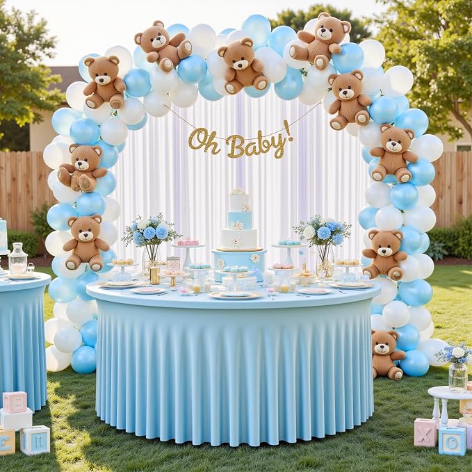 5FT Baby Blue Round Spandex Tablecloth 8 Pack Stretch Fitted Table Cover for 60 Inch Round Table, Wrinkle Free Elastic Tablecloth for Wedding Baby Shower Birthday Party Event Decor