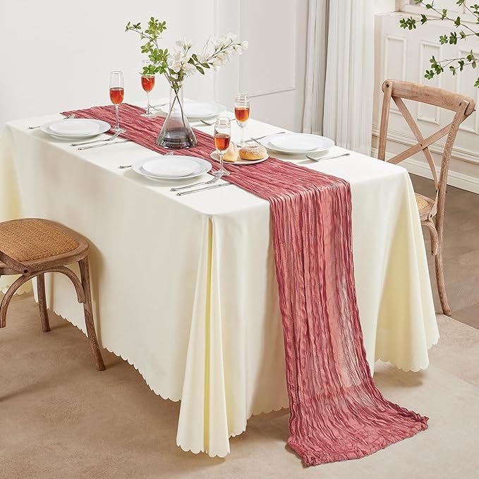 12 Pack Rose Cheesecloth Table Runner 10FT Long Easter Spring Boho Gauze Table Runner Rustic Sheer Runner for Wedding Bridal Baby Shower Birthday Party Table Decor Home Easter Decorations