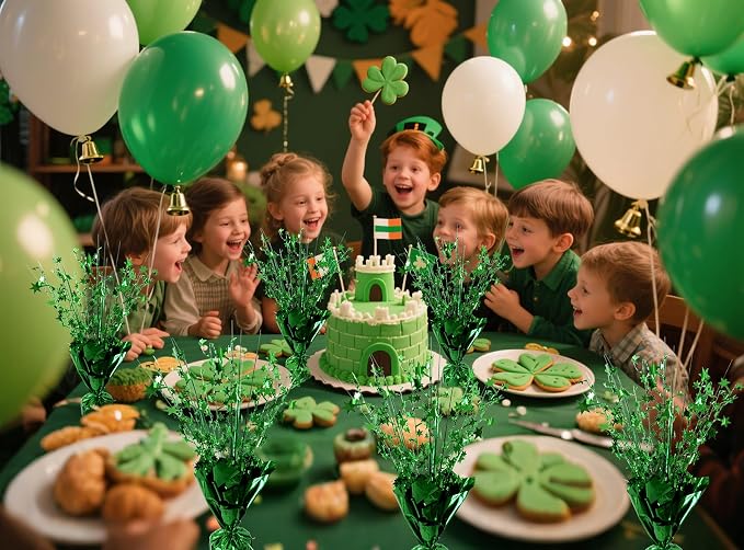 FUBININA 6 Pc St. Patrick's Day Party Decoration Metallic Foil Spray Centerpiece Star Burst Tabletop Decor for Irish St Patty's Day Jungle Animal Birthday Holiday Graduation Hawaiian Green Party Decor