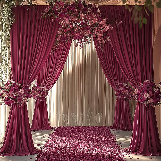 ESGOTBME 10x10ft Wrinkle Free ‌Burgundy Backdrop Curtain for Parties Soft Fabric Drapes Wedding ‌Curtain Backdrop for Birthday Party Decorations Background for Photography 5x10ft, 2 Panels