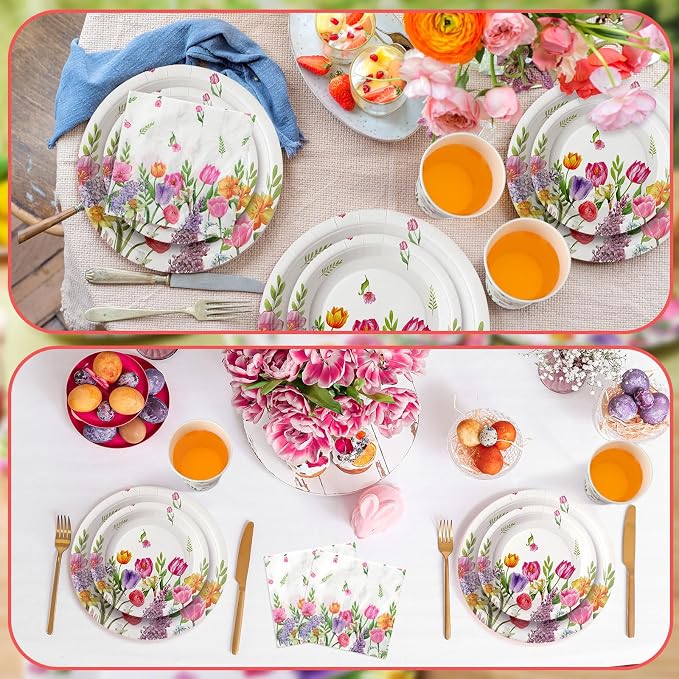 Hsei 250 Pcs Tulip Floral Plates and Napkins Party decorations Disposable Tableware Sets Baby Shower Birthday Party Supplies Serves 50 Guests Dinnerware Baby Bridal Shower Party Favors