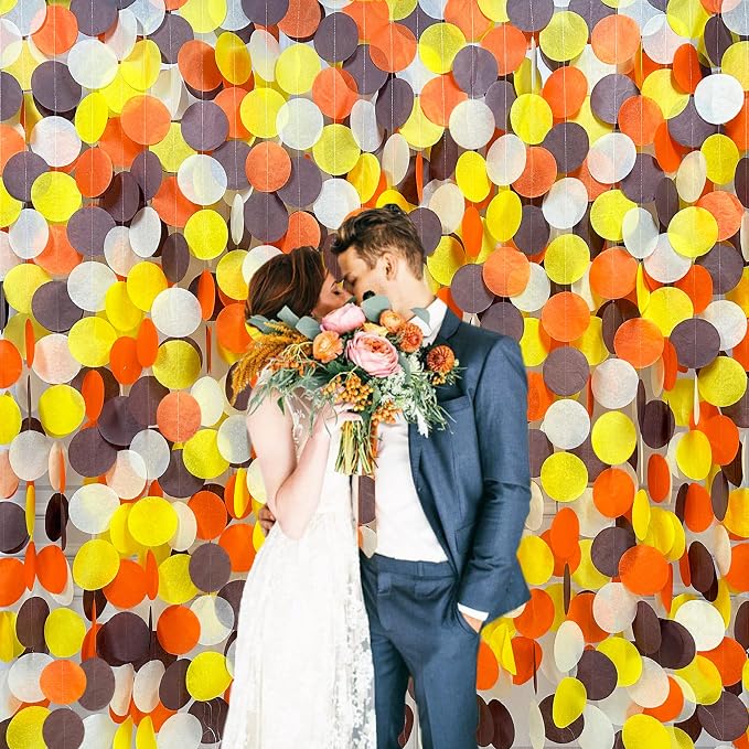 205Ft Fall Party Decorations Big Circle Dots Backdrop Garland Orange Brown Yellow Beige Tissue Paper Polka Dot Hanging Streamers for Birthday Wedding Fall Autumn Thanksgiving Harvest Party Supplies