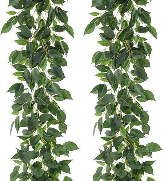 dallisten 2 Strands Artificial Ficus Vines 79'' Fake Ivy Garland Greenery with Silk Green Leaves Faux Hanging Plants for Bedroom Home Wall Wedding Arch Party Room Decor