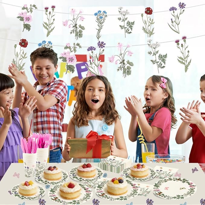 182pcs Wildflower Party Supplies,Disposable Wildflower Paper Plates and Napkins Tableware Set,for Baby Shower, Wedding, Birthday Party Decorations,Serves 30