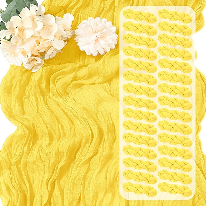 30 Pack Lemon Yellow Cheesecloth Table Runner 17 x 108 inch Cheese Cloth Table Runners 9ft Yellow Table Runner Rustic Romantic Sheer Gauze Runner for Wedding Party Baby Shower Table Decoration