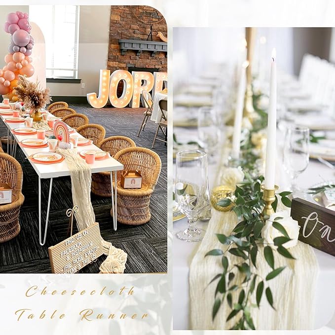 Beige Cheesecloth Table Runner 10FT Runner for Tables Boho Gauze Fabric Table Runner Decoration Rustic Sheer Runner for Wedding Bridal Shower Birthday Party Table Decor (35 x 120 Inches Long)