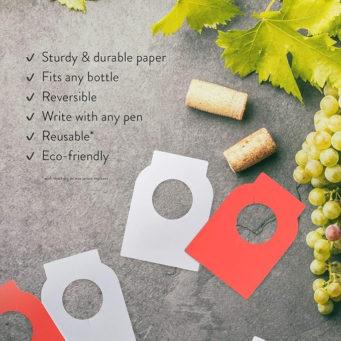 Wine Bottle Tags for Cellar Collection, Champagne,Hanging Labels for Name,Year,Tasting Notes (200Pack-Red)