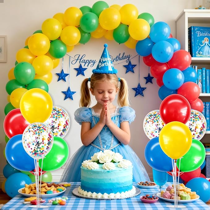 TONIFUL 4 Set Red Yellow Blue Green Balloon Centerpieces for Table,Balloon Stand Kit for Kid Party Decor,Birthday Decorations Anniversary Baby Shower Fiesta Mexican Party