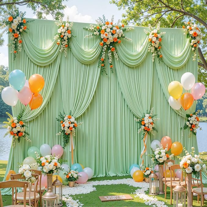 10x8ft Sage Green Photo Backdrop Curtains for Parties Birthday Wrinkle Free Polyester Photoshoot Curtains Drapes Backdrop for Wedding Baby Shower Graduation Photography Background 2 Panels 5x8FT