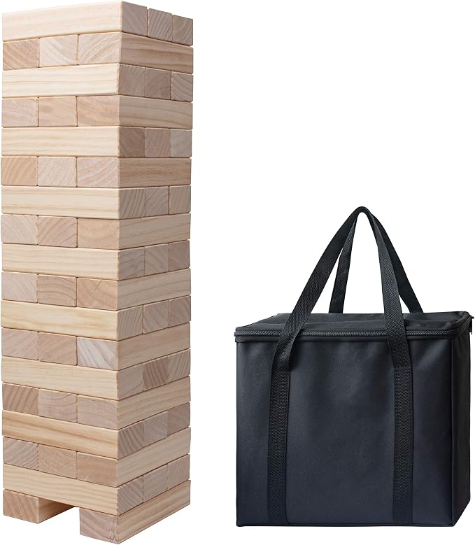 PetGirl Giant Tumble Tower 54PCS - Jumbo Wooden Stacking Game Over 4 FT for Kids Adults Family, Premium Pine Outdoor Yard Game for BBQ, Party, Camping