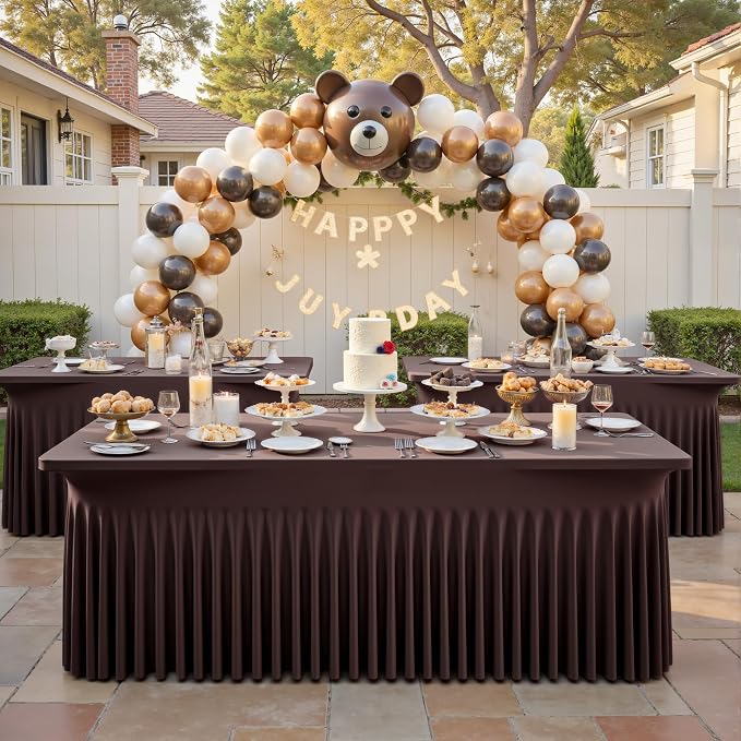 leegleri 2 Pack Brown Spandex Fitted Tablecloths for 6 Foot Rectangle Tables, Brown Stretch Table Cloth with Table Skirt, Wrinkle Free Spandex Table Covers 6ft for Parties, Weddings, Trade Shows