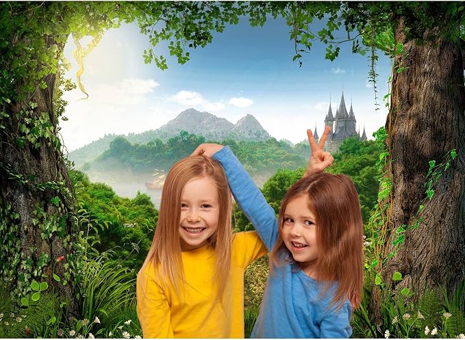 Fairy Tale Woodland Backdrop Castle Sailing Ship Enchanting Tale Photography Background Blue Sky Mystical Fantasy Forest Landscape Backdrops Portrait Booth Video Shoot Studio Props Vinyl 5x3ft