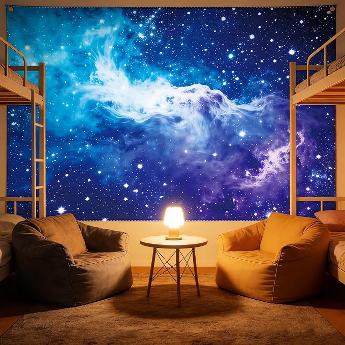 Galaxy Backdrop 10×6.5ft Starry Sky Universe Space Nebula Photo Background – Cosmic Galaxy Wall Hanging for Bedroom Decor & Party Decorations with Ribbon, Polyester Fabric